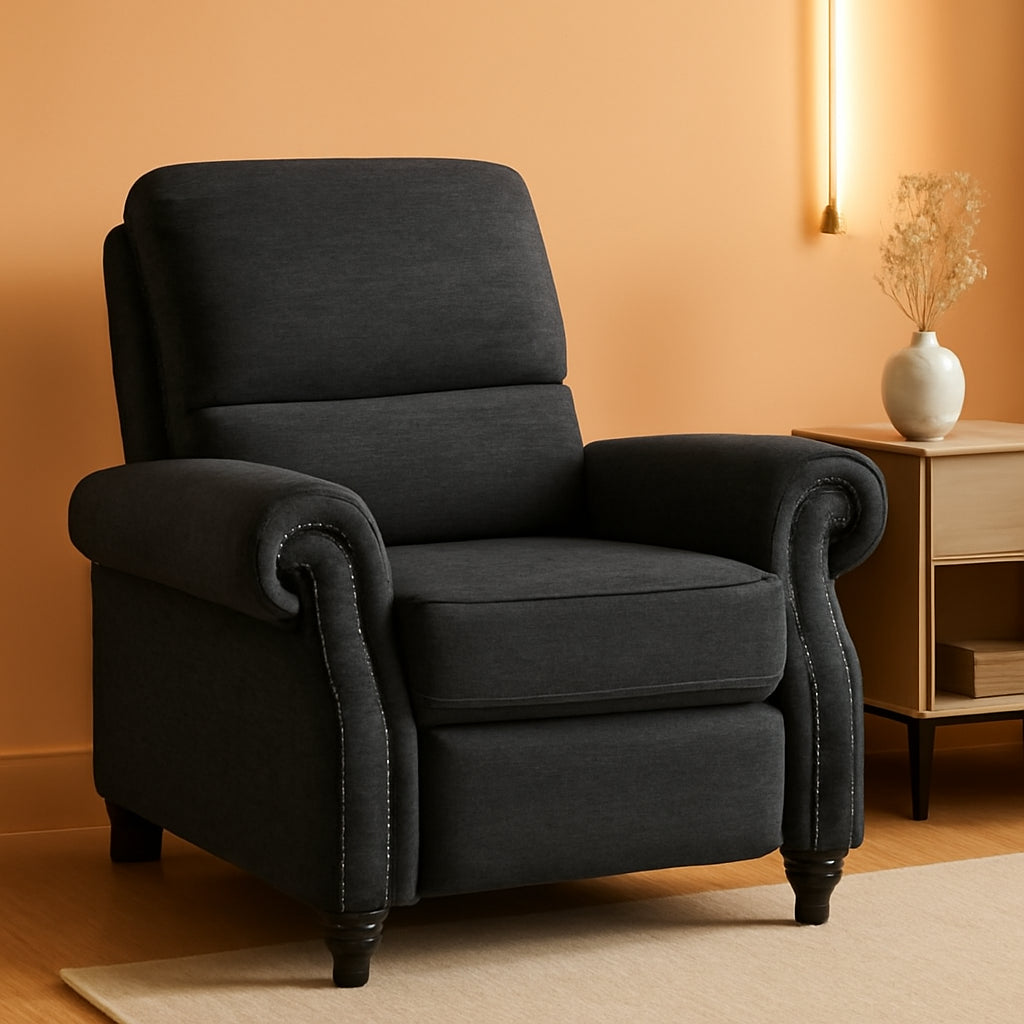 Pushback Recliner Chair Grey With Adjustable Recline