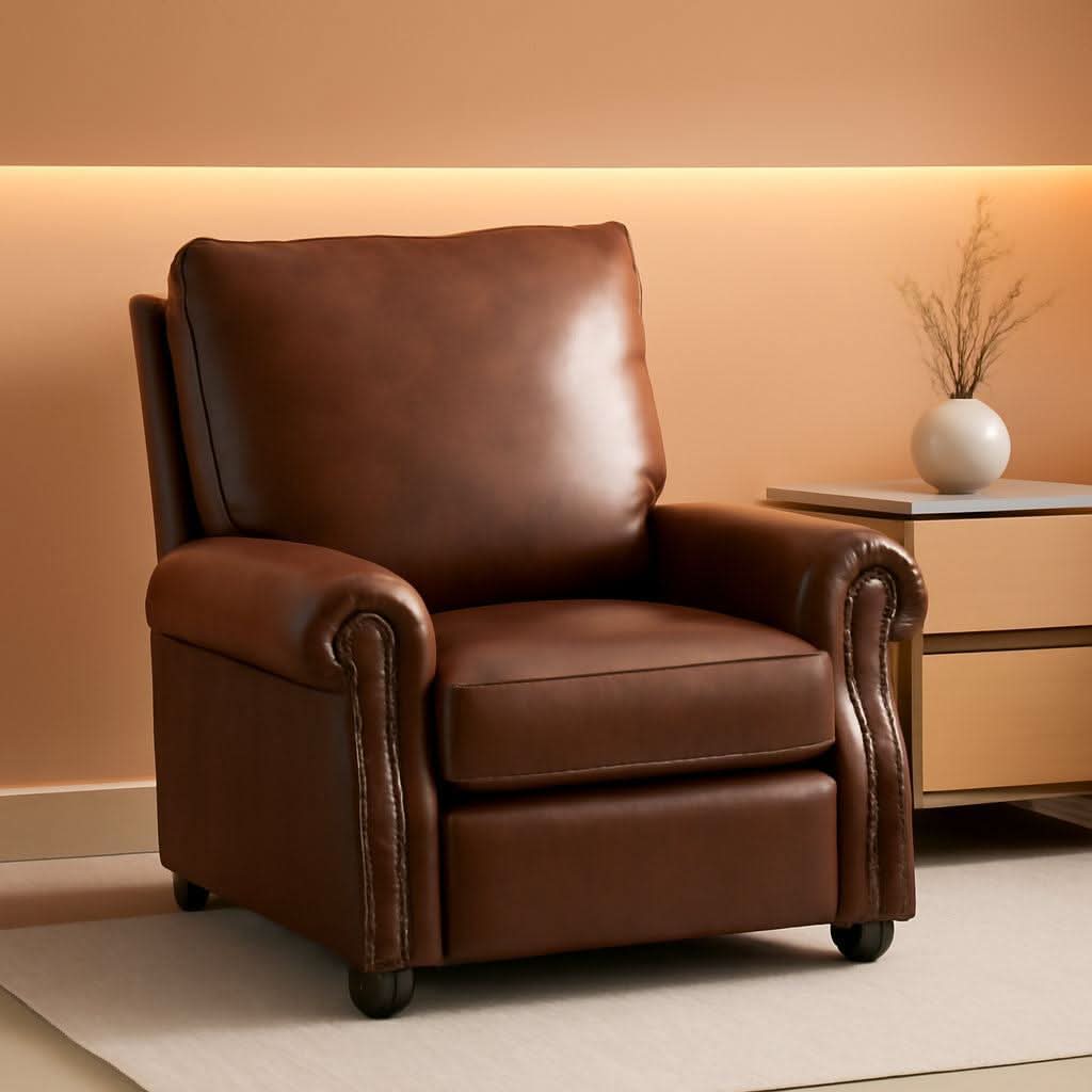 Pushback Recliner With Massage And Heating Light Brown
