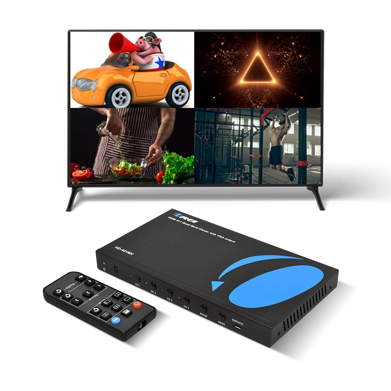 Quad Multi Viewer 4x1 HDMI Switch HDMI/VGA Output Full HD 1080p (HD-401MV)