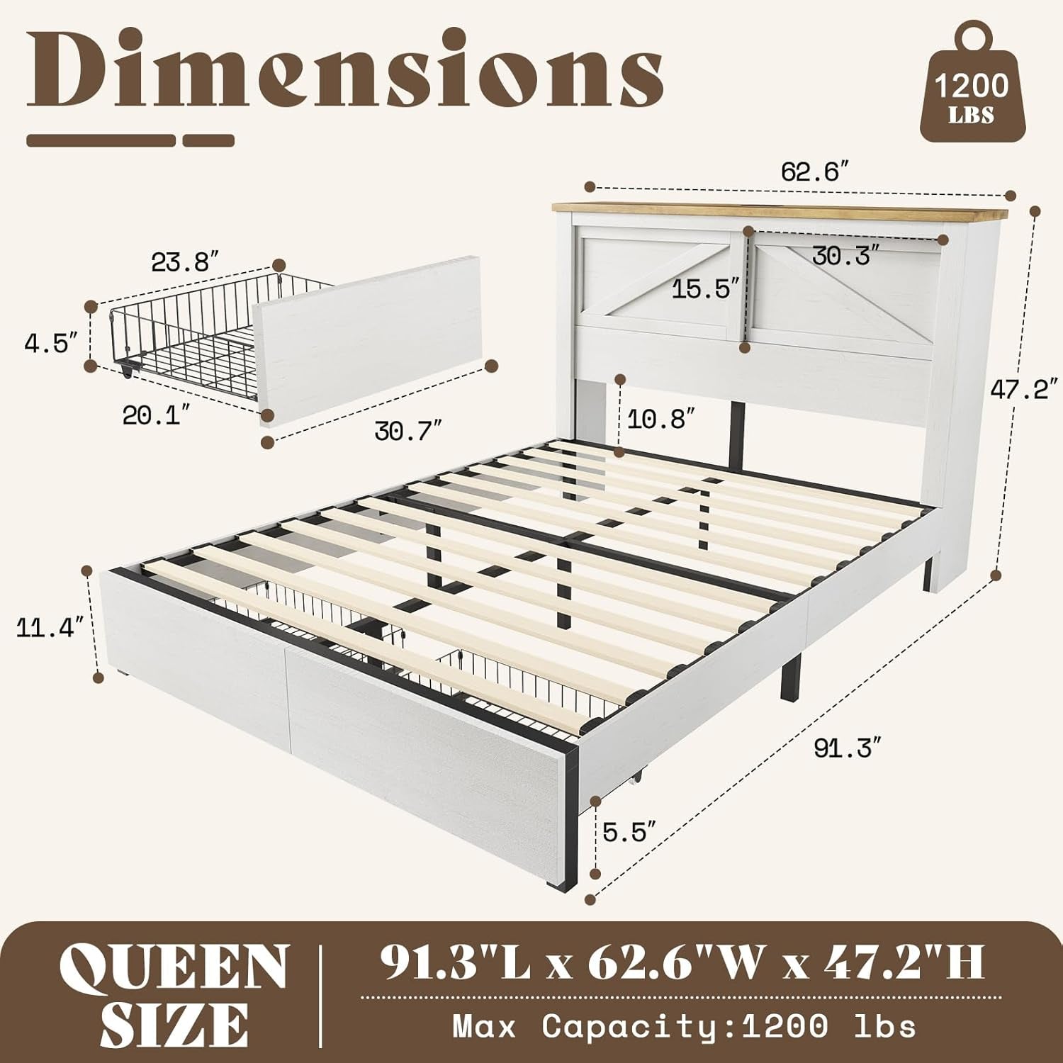 Queen Bed Frame With Hidden Headboard Charging Station