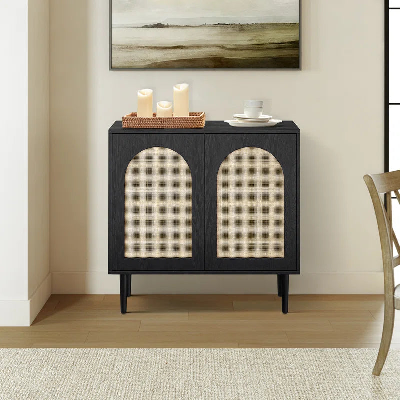 Rattan Door Accent Cabinet 30.2 Inch With Solid Wood Legs