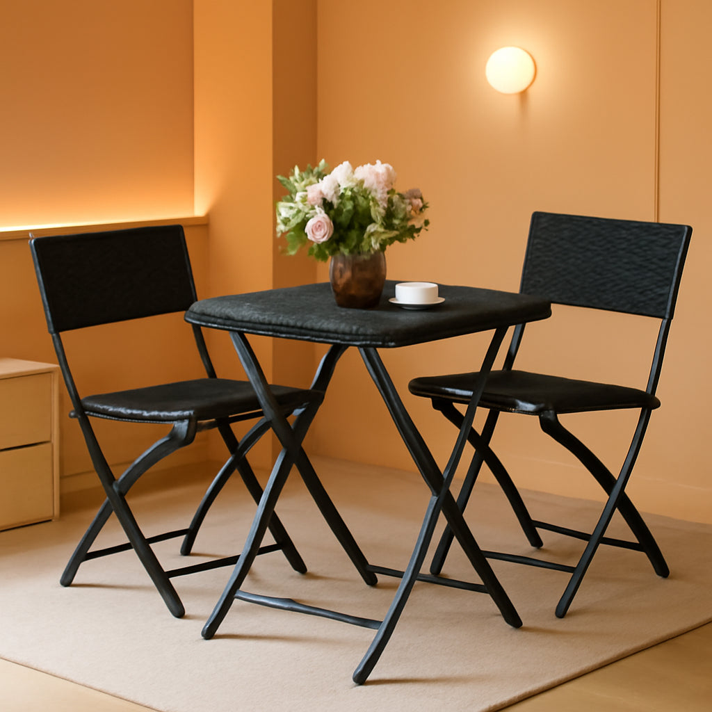 Rattan Patio Bistro Set 3 Piece Foldable Outdoor Black