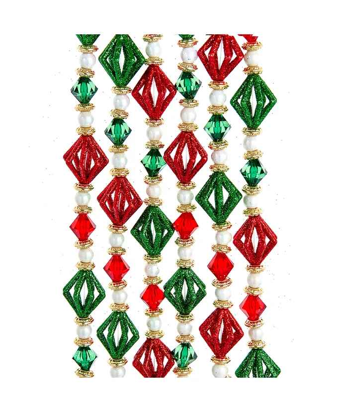Red, Gold, Green and White Glitter Beaded Garland - 72 Inch
