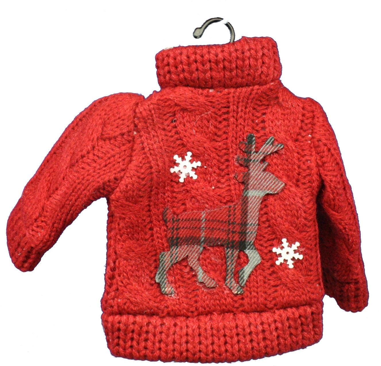 Red Knit Sweater Ornament With Plaid Deer