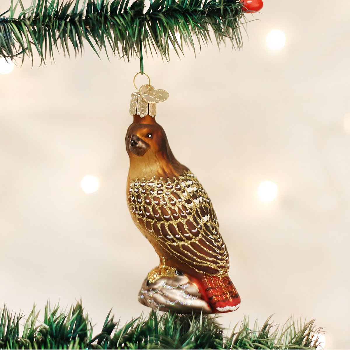 Red-Tailed Hawk Glass Ornament
