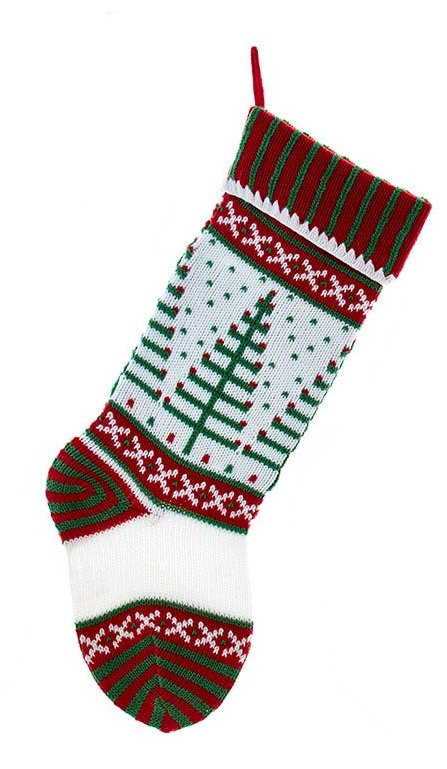 Red, White and Green Knit Stocking - 3 Trees