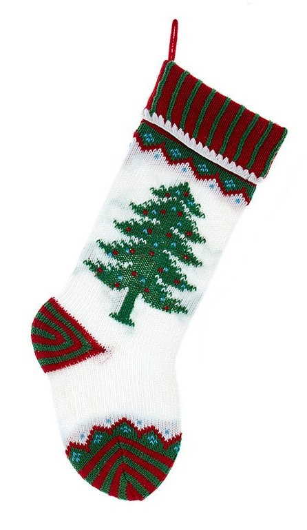 Red, White and Green Knit Stocking - Single Tree