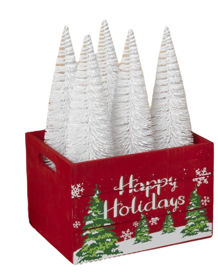Red Wood Happy Holidays Crate