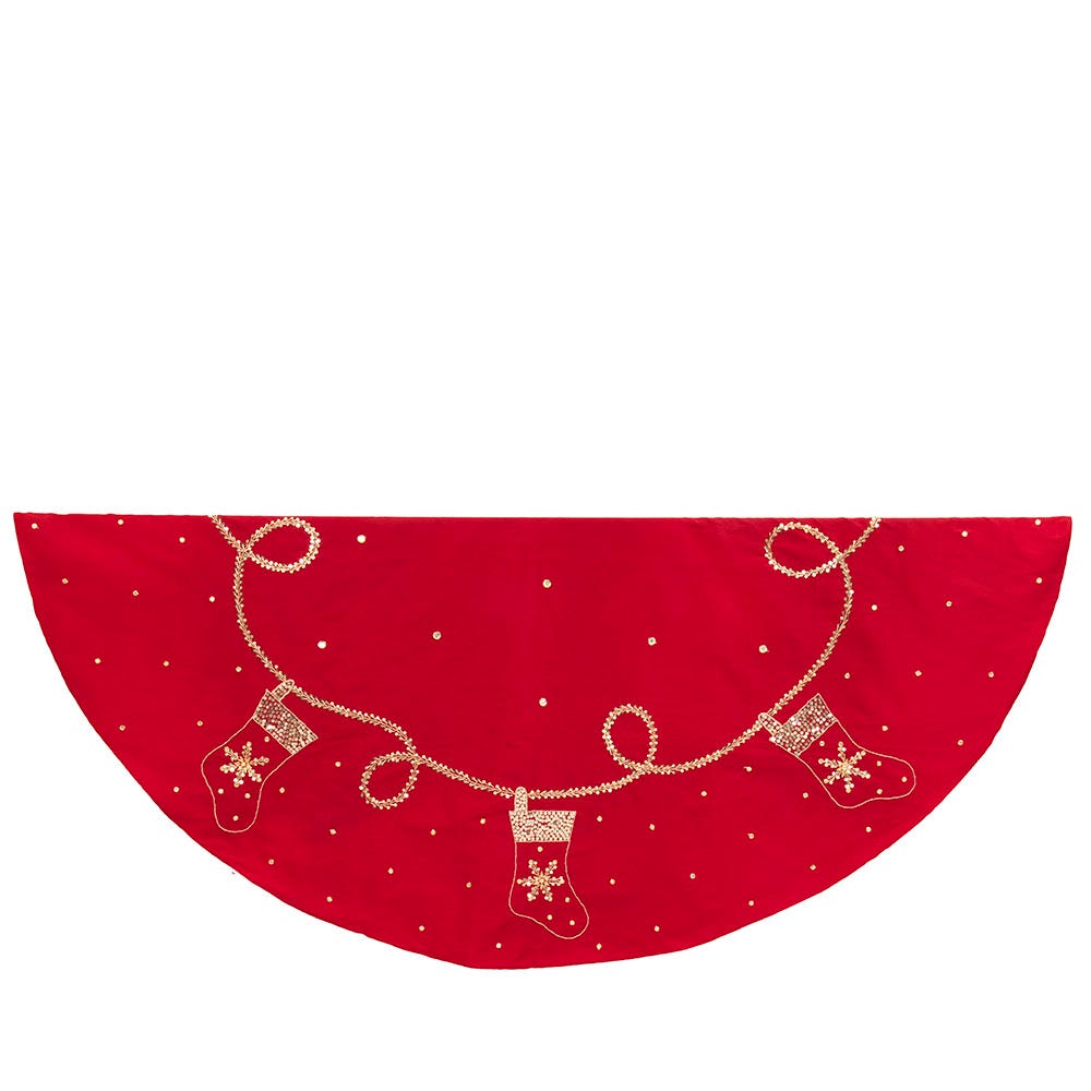 Red and Gold Sequin Embossed Tree Skirt - 60 Inch