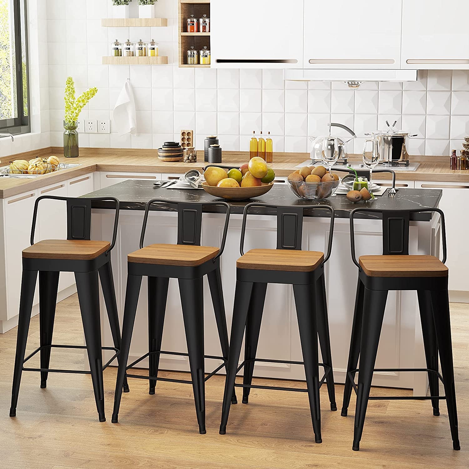 Removable Back Bar Stools 24 Inch Height Set Of Four