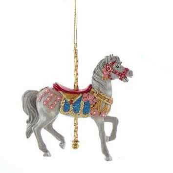 Resin Carousel Assortment Ornament - Fancy Grey Horse