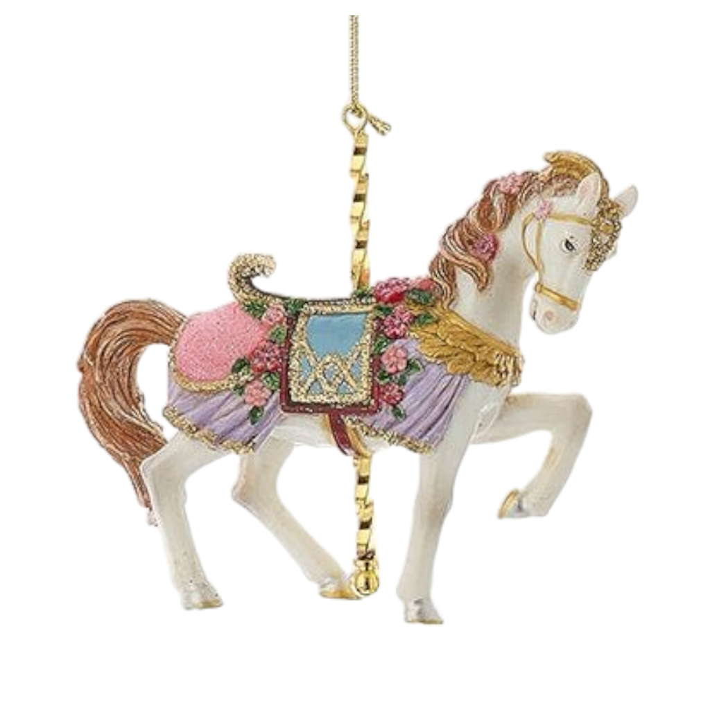 Resin Carousel Ornament - White Show Horse