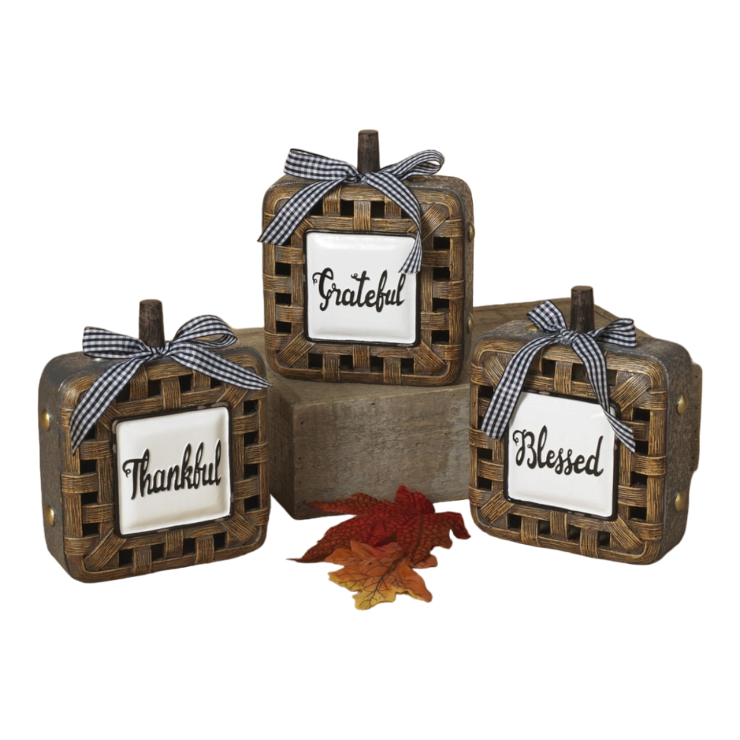 Resin Woven Basket Look Square Pumpkin -