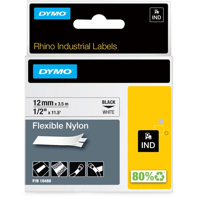 Rhino 1/2In X 11.5Ft, White Flexible Nylon Labels