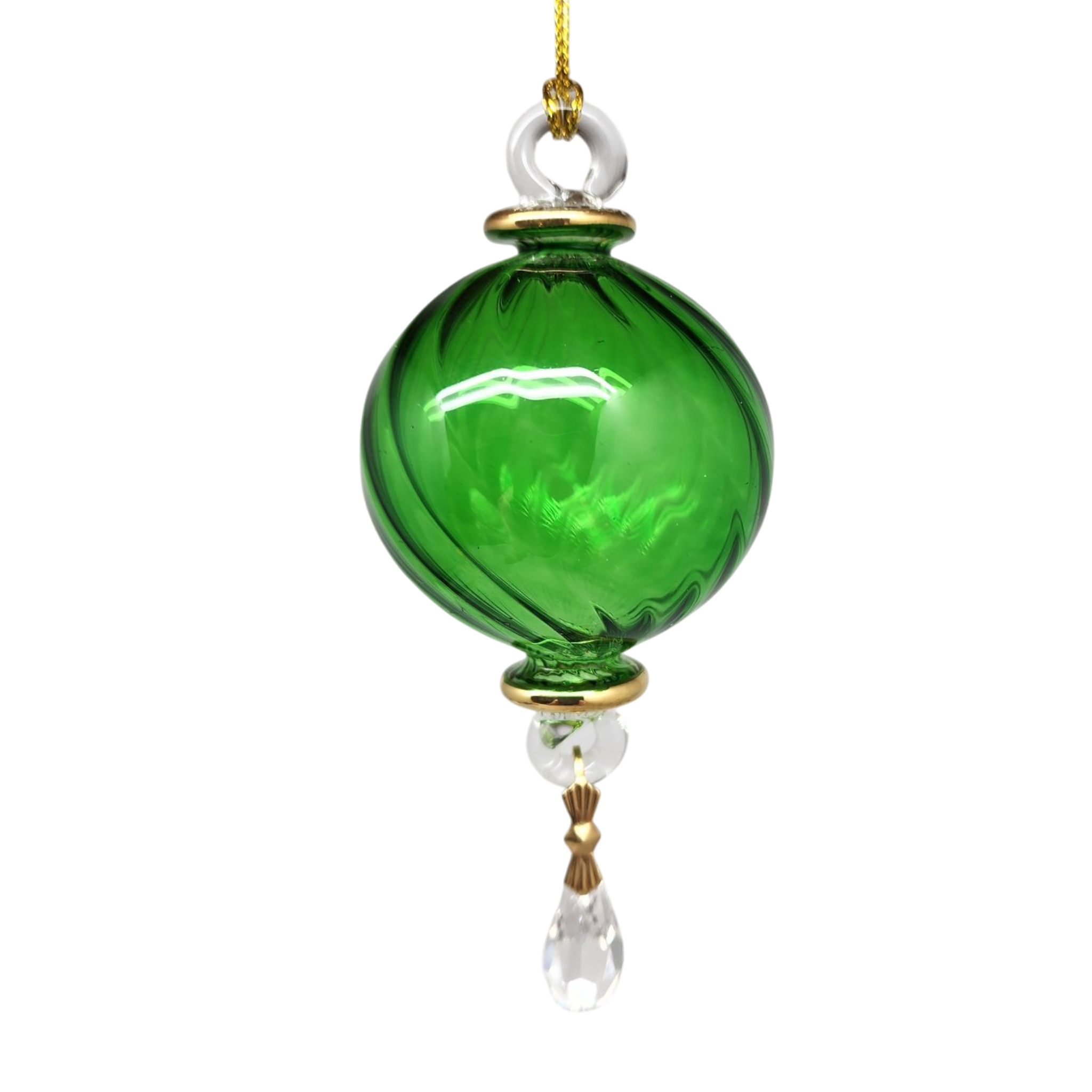 Ribbed Sphere Glass With Gold Accents - Green