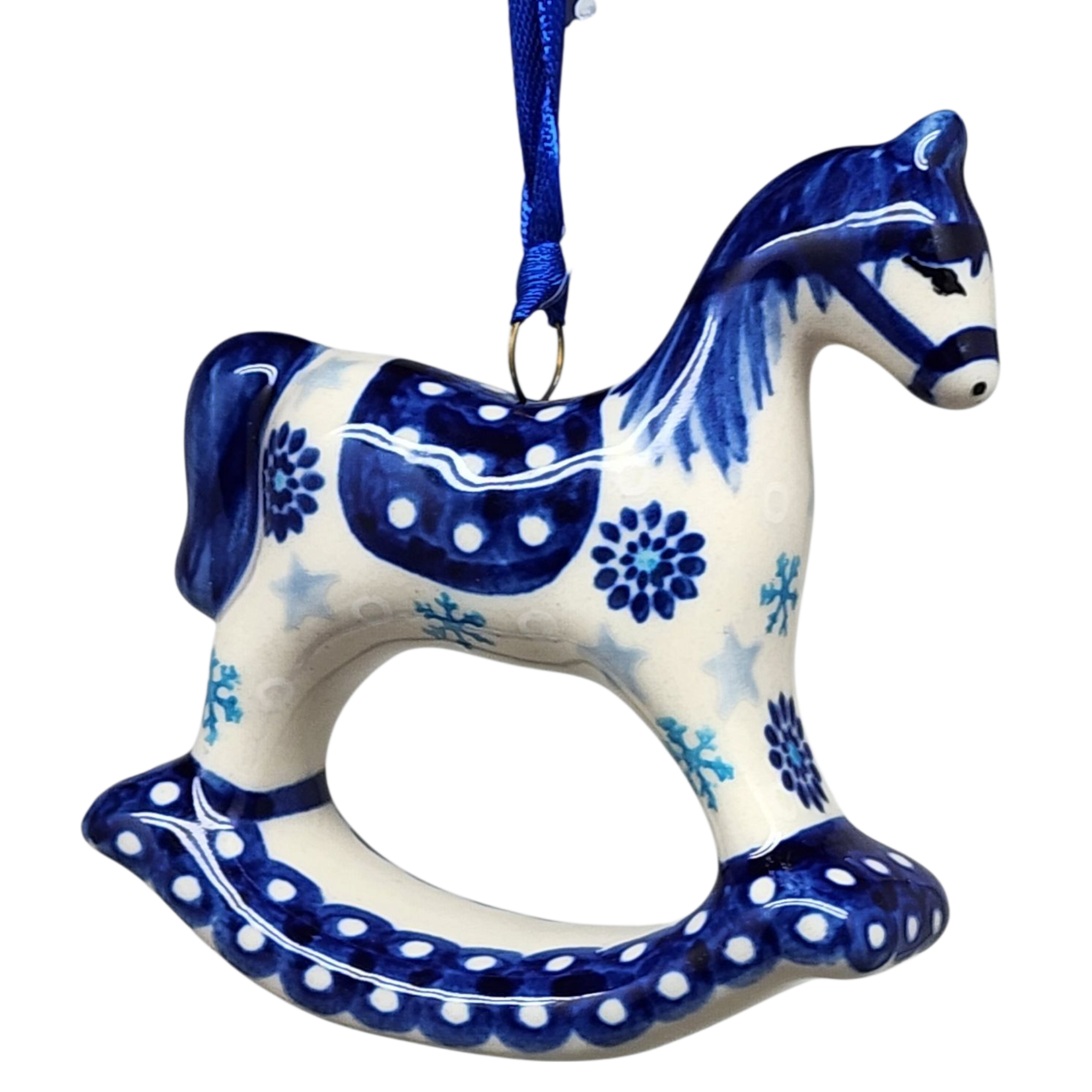 Rocking Horse Ornament - Blue Meadow Pattern