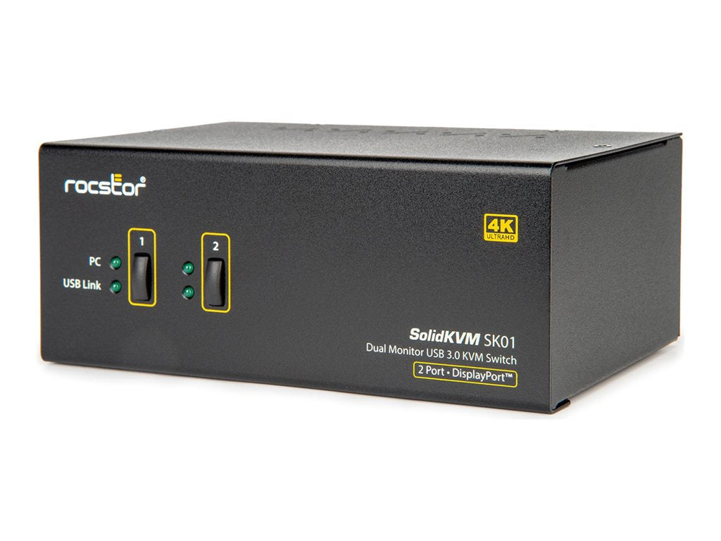 Rocstor - KVM / audio / USB switch - 4K, dual view - 2 x DisplayPort / audio / USB - TAA Compliant Y10P011-B1