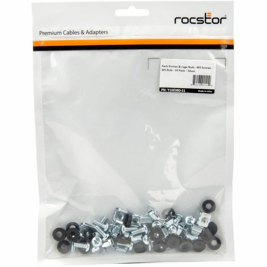 Rocstor M5 Rack Screws and M5 Cage Nuts - 20 Pack Y10E080-S1