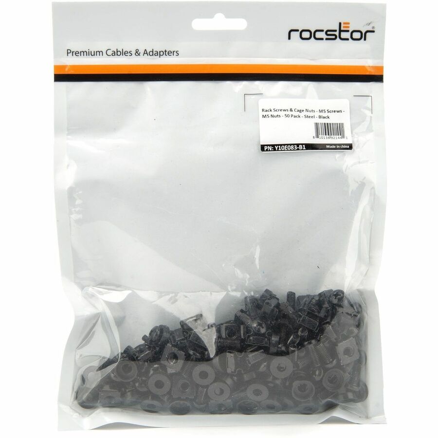 Rocstor Premium 50 Pkg M5 Mounting Screws and Cage Nuts for Server Rack Cabinet Y10E083-B1