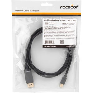 Rocstor Premium 6Ft (2M) Mini Displayport 1.2V To Displayport Cable M/M - 4K - Mini Displayport To Displayport For Ultrabook, Projector, Desktop Computer Displayport Supports 4Kx2K Resolution At 60Hz - 6 Ft Mini Dp To Dp Cable - 6Ft Mini Displayport To Di