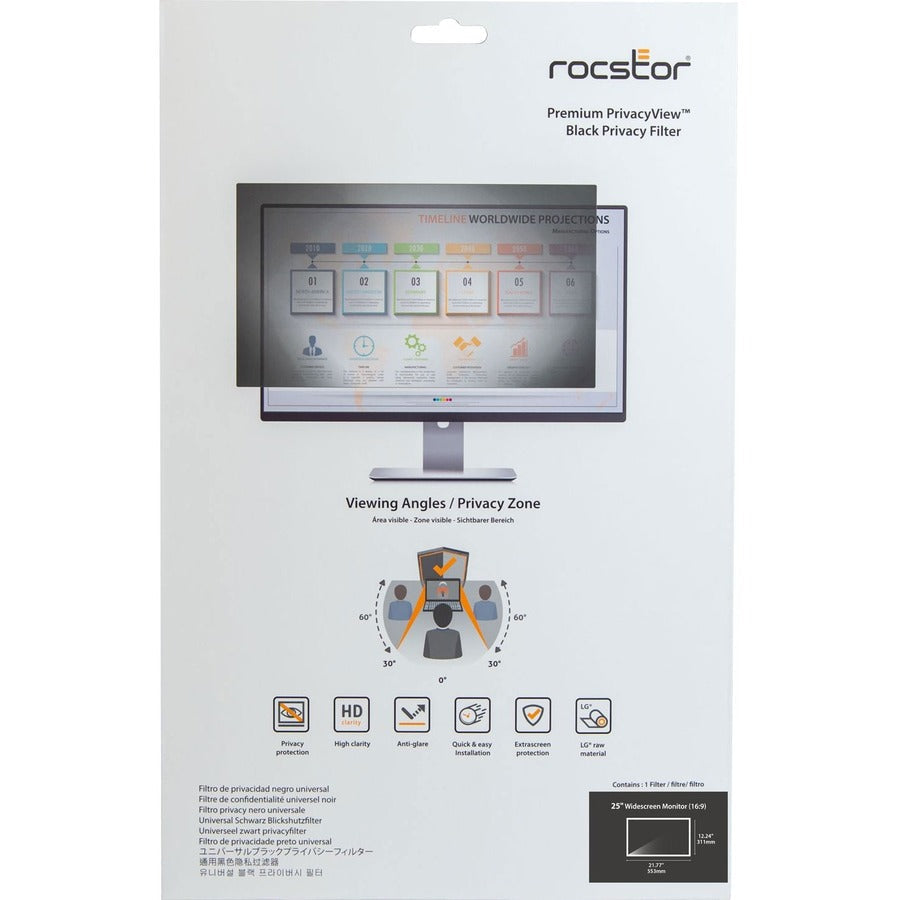 Rocstor Privacyview Privacy Screen Filter Black, Glossy, Matte - For 25" Widescreen LCD