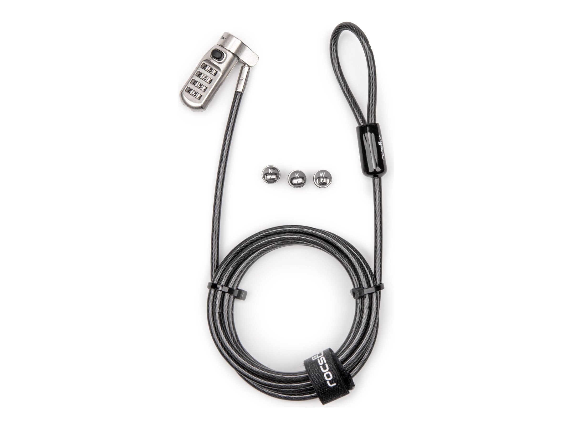 Rocstor - Security cable lock - 3-in-1, universal, 4-digit combination, resettable - 6.6 ft Y1RB030-B1