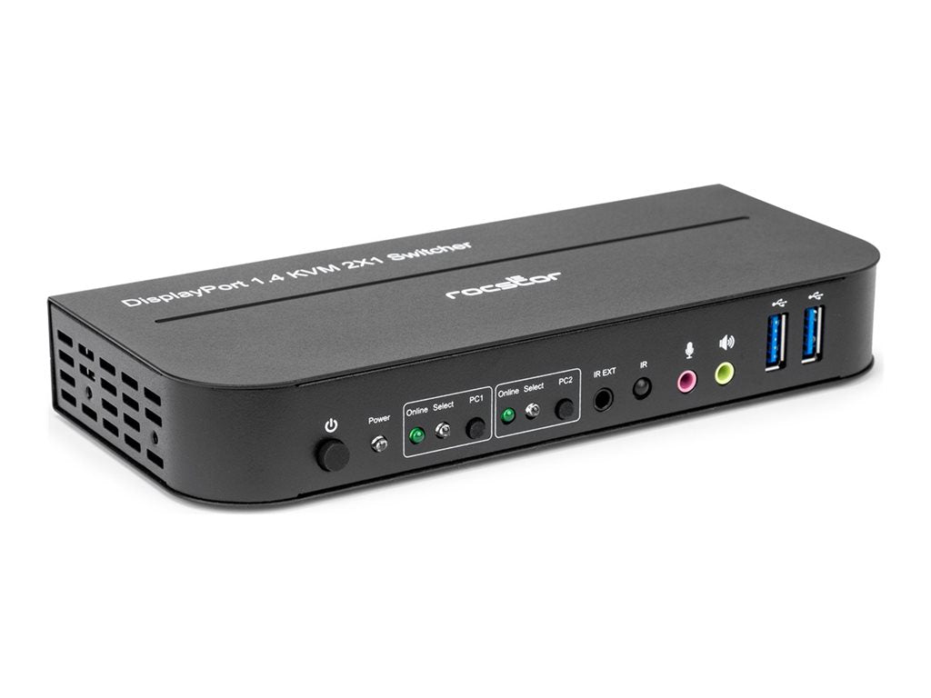 Rocstor SolidKVM SK05 - KVM switch - DisplayPort 1.4, USB 3.0, 2x1, 4K@60Hz, HDR, HDCP 2.2, IR, USB sharing, USB 3.0 cables - Y10A326-B1