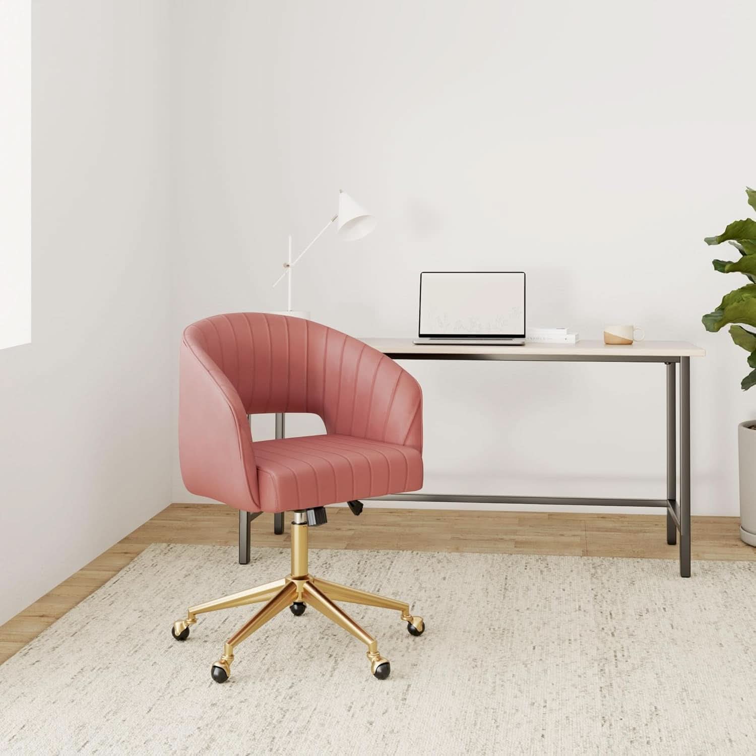 Rose Velvet Office Desk Chair With Ergonomic Design And Swivel Wheels