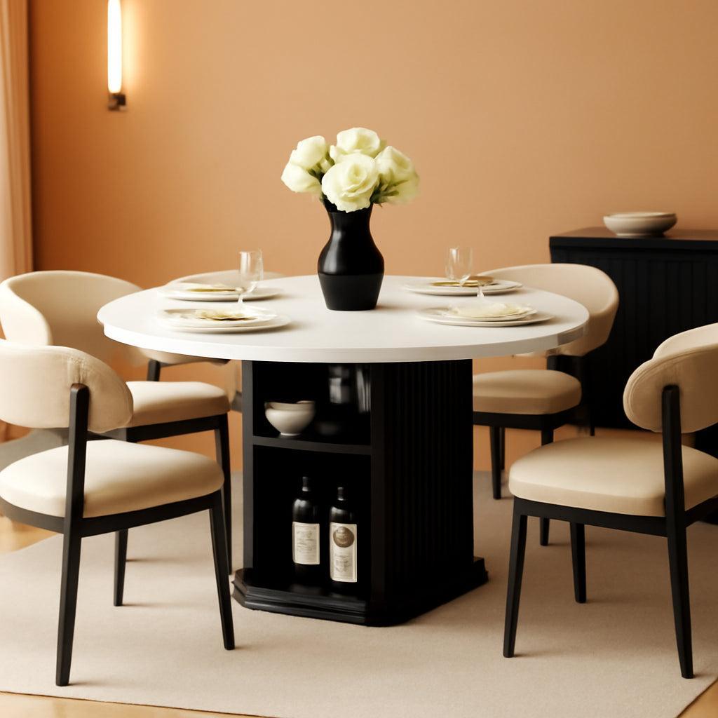 Round Dining Table 47in Black Quartz Top With Wood Base