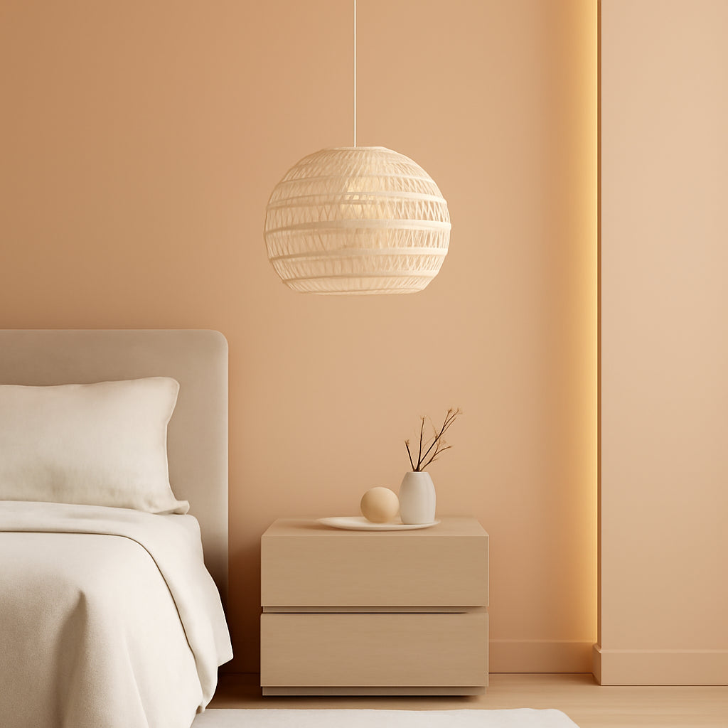 Round Farmhouse Rattan Pendant Light With Adjustable Rope