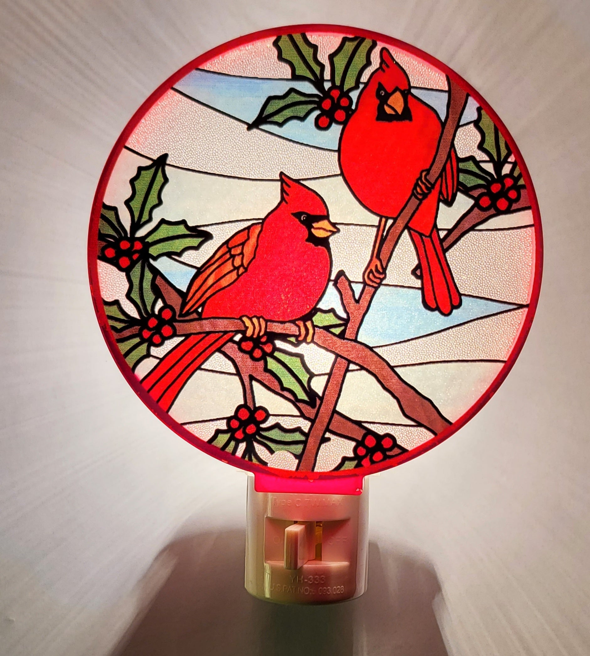 Round Red Christmas Nightlight - Cardinals