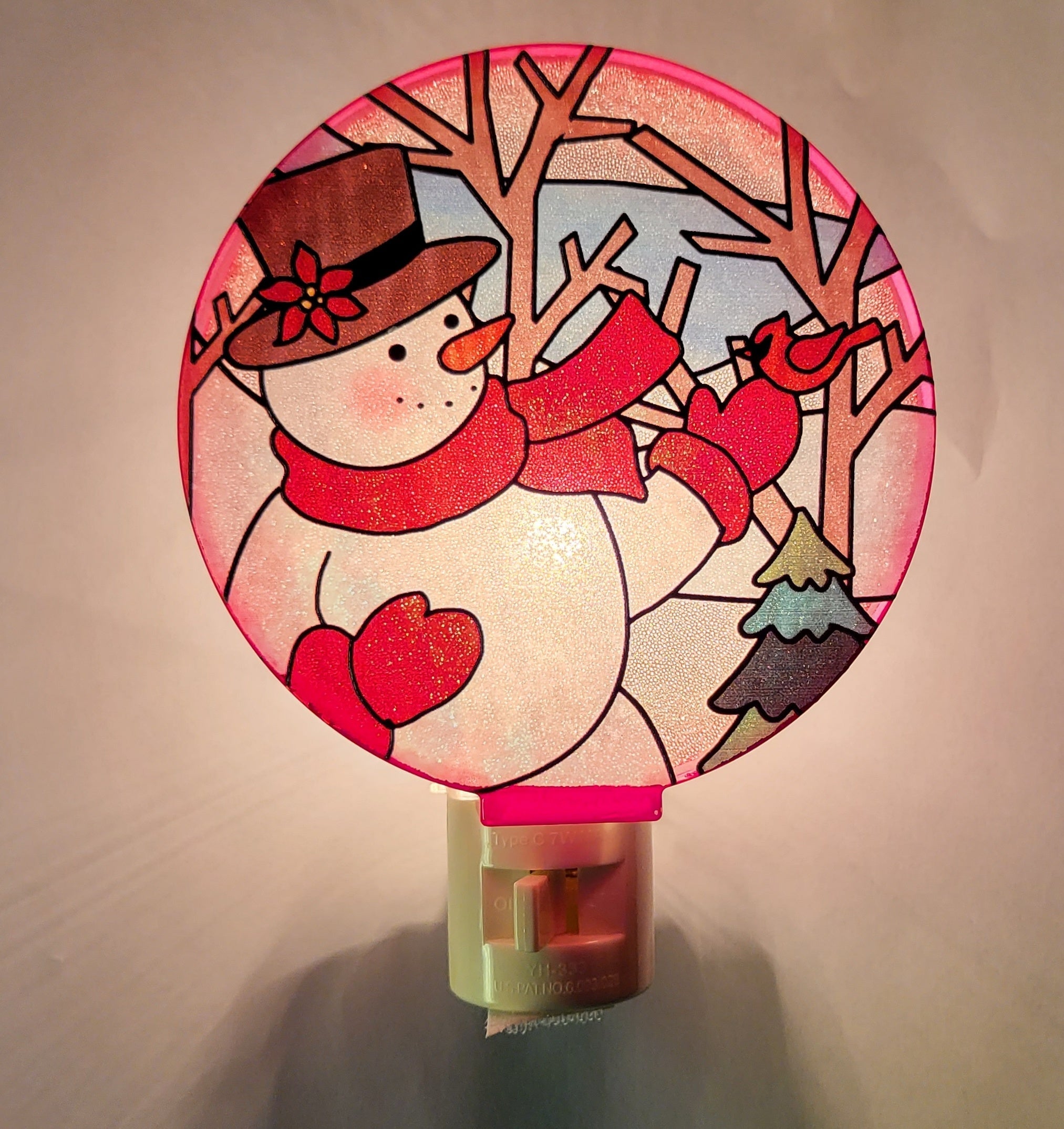 Round Red Christmas Nightlight - Snowman