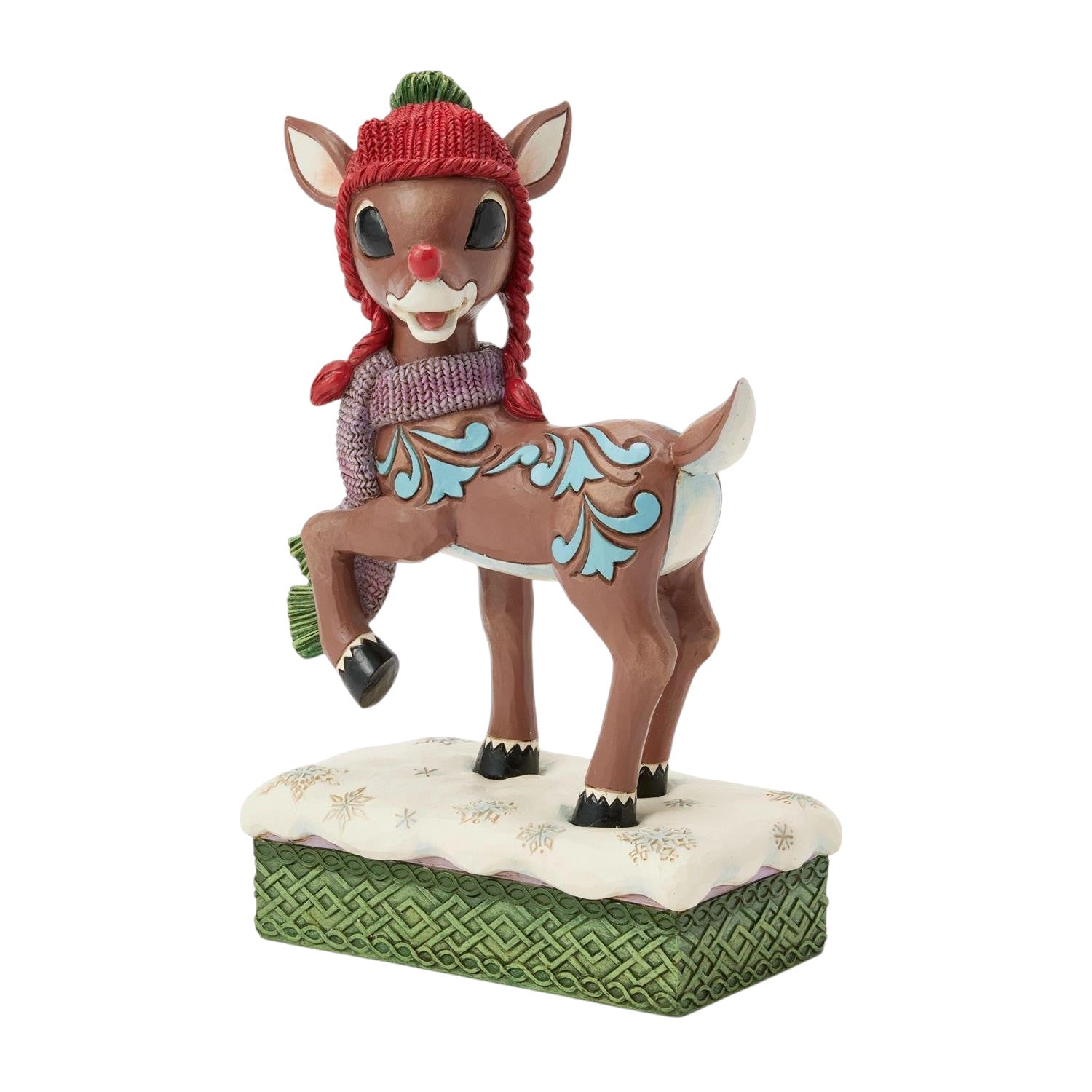 Rudolph Wearing a Knit Hat Figurine
