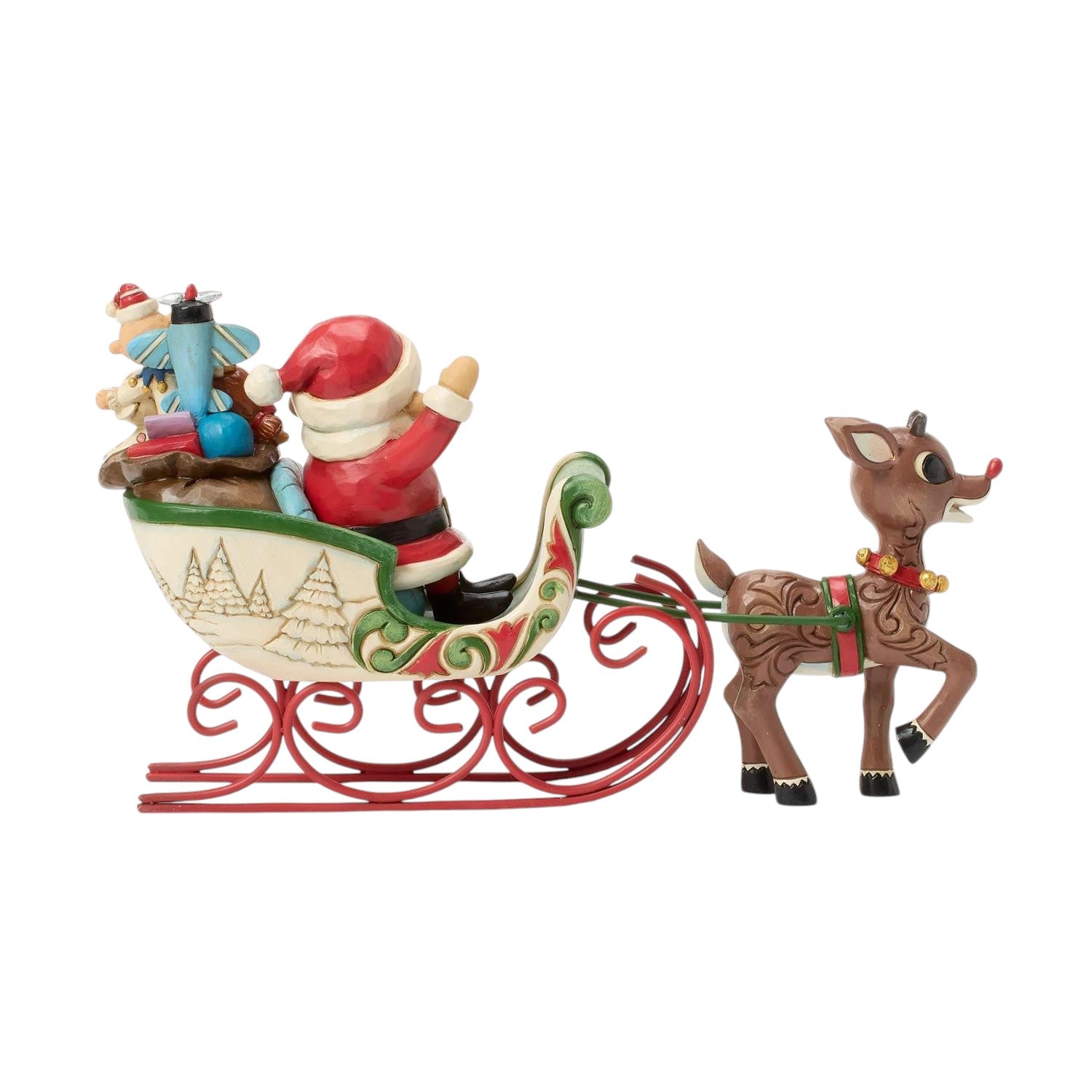 Rudolph pulls Santa in a Sleigh Figurine