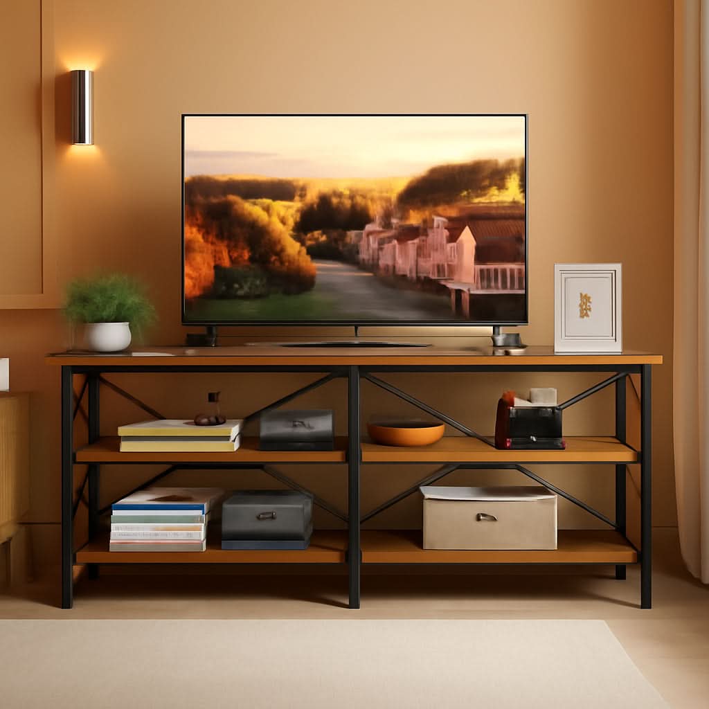 Rustic Brown TV Stand For 50 To 70 TVs With 3 Tier Storage
