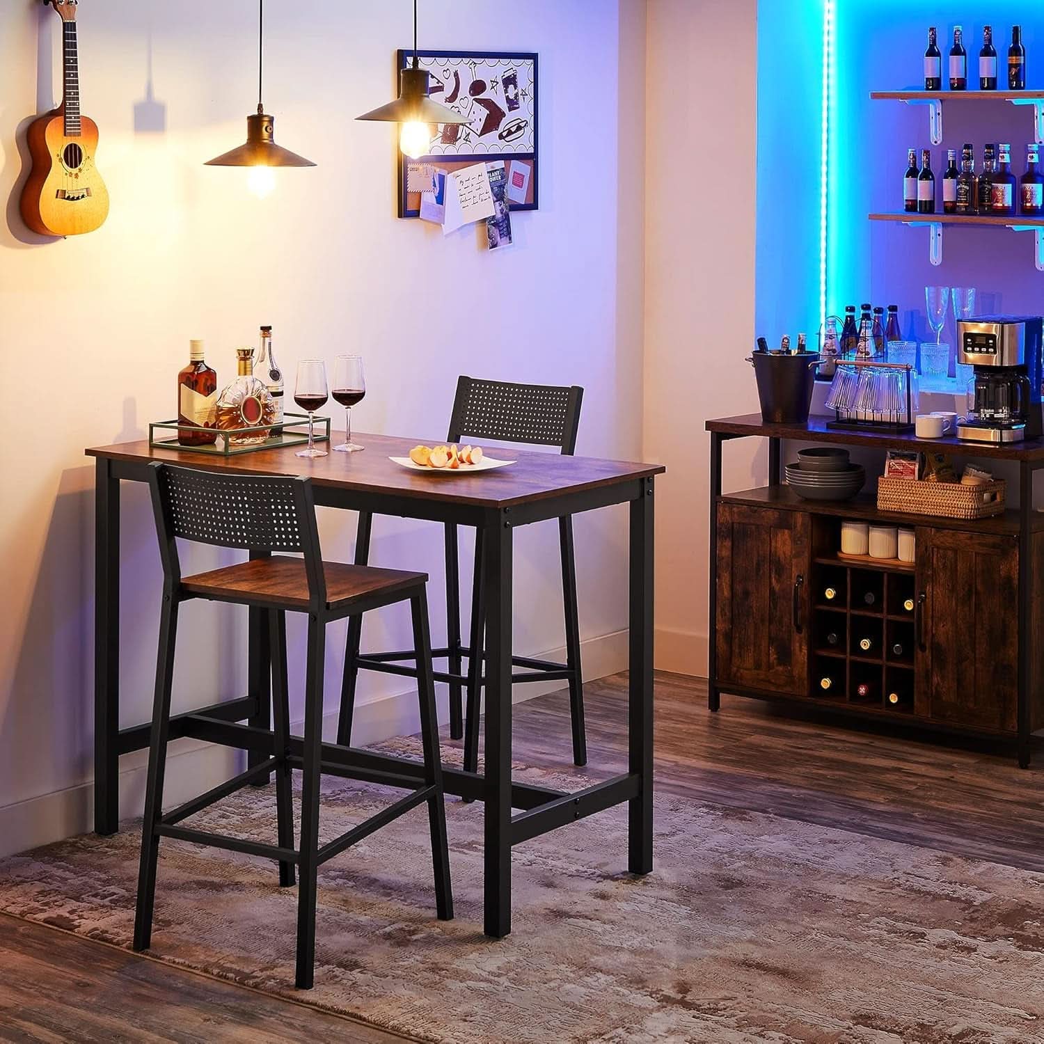 Rustic Industrial Bar Stools Set Of 2 With Backrest Brown And Black