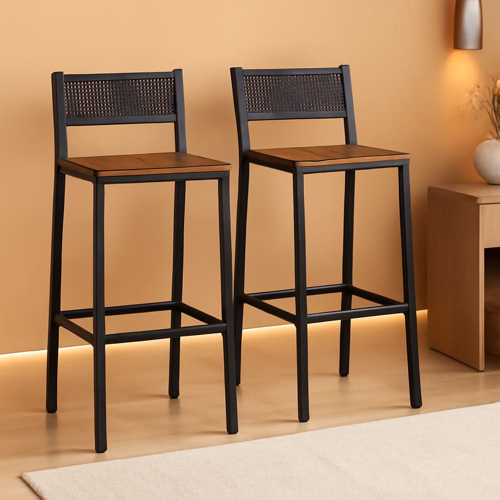 Rustic Industrial Bar Stools Set Of 2 With Backrest Brown And Black