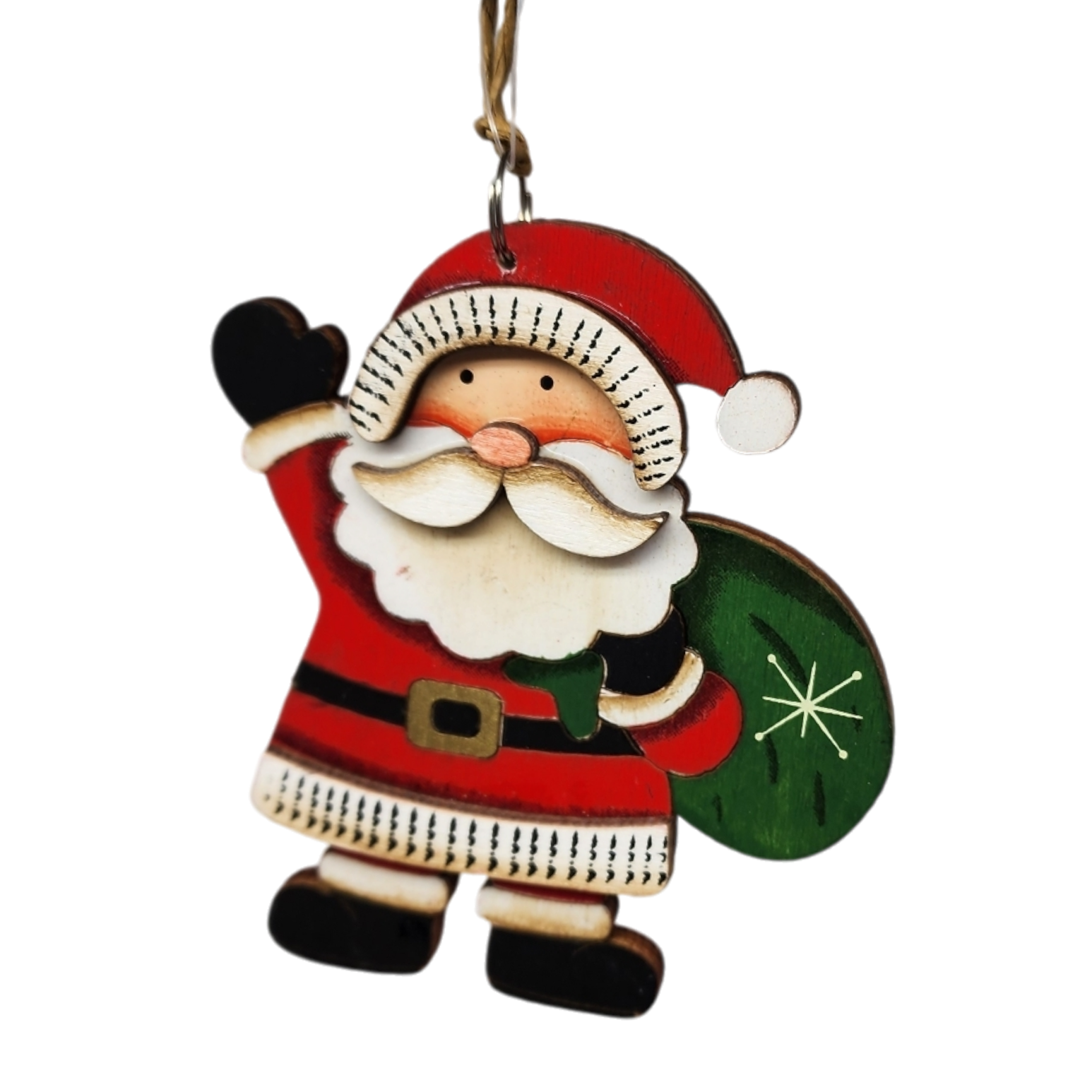 Rustic Wooden Ornament - Santa with a Bag of Toys
