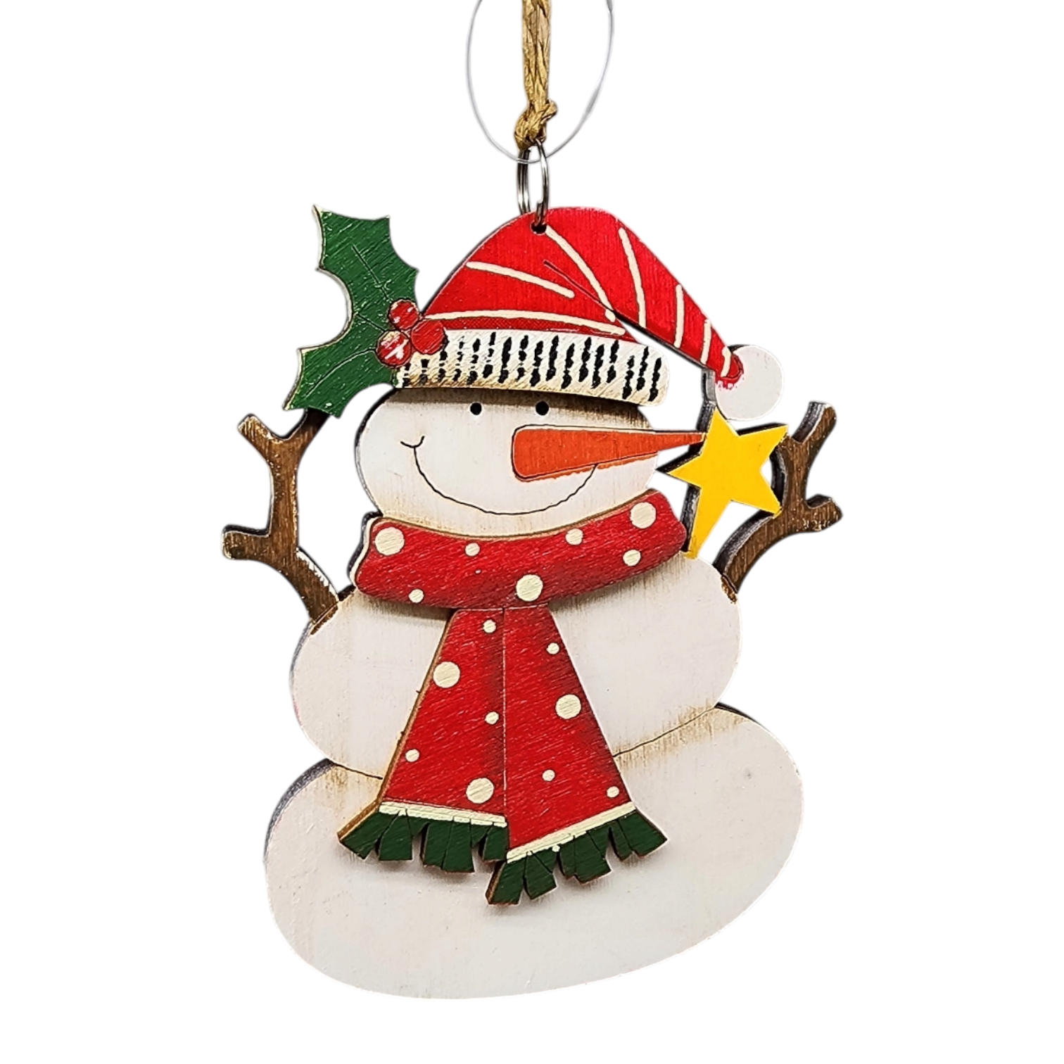 Rustic Wooden Ornament - Snowman
