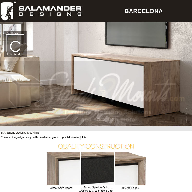 Salamander Barcelona 237 AV Cabinet Natural Walnut Gloss White for Home Theater