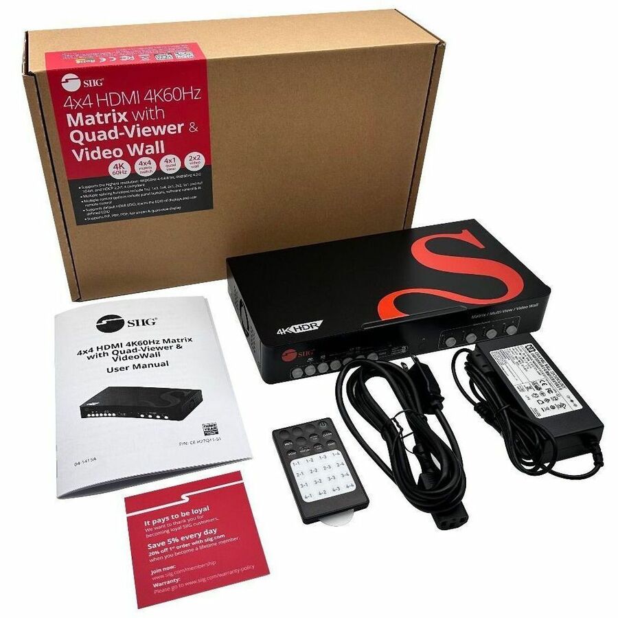 SIIG 4x4 HDMI 4K60Hz Matrix with Quad-Viewer & VideoWall CE-H27Q11-S1