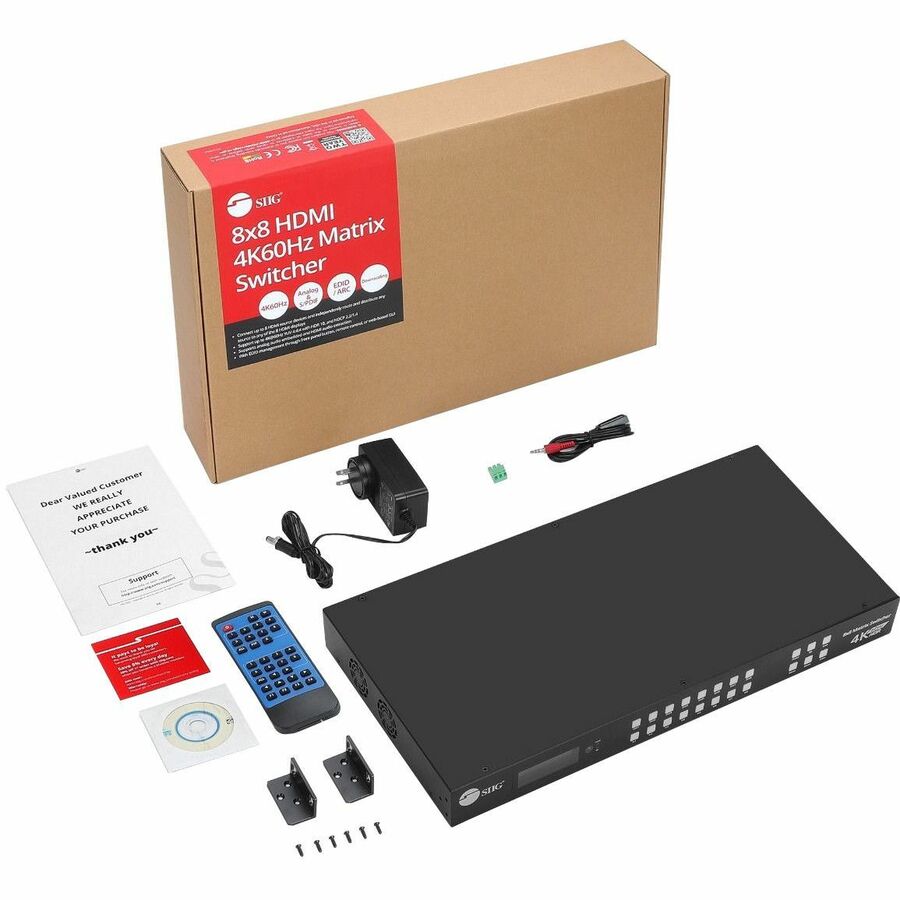 SIIG 8x8 HDMI 4K60Hz Matrix Switcher with LCD - 18Gbps- Downscaling- EDID Management - ARC