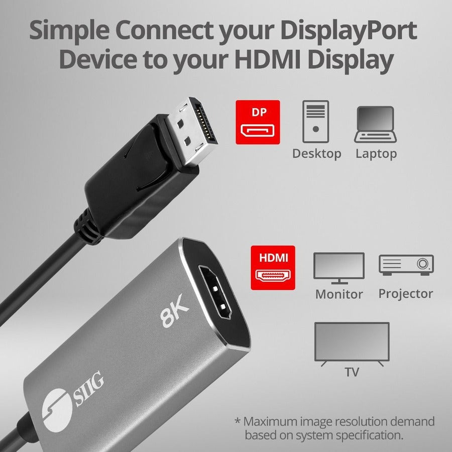 SIIG DisplayPort 1.4 to HDMI Adapter - 8K 60Hz Male to Female CB-DP2611-S1