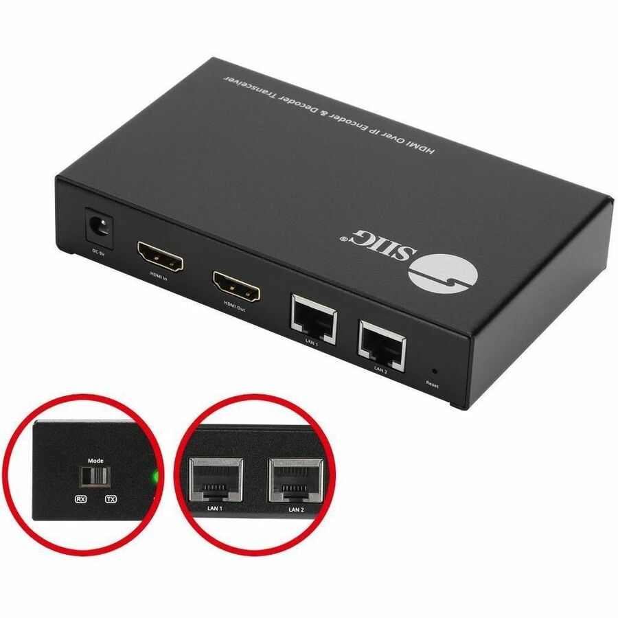 SIIG HDMI Over IP Encoder & Decoder Transceiver, TX/RX Mode Switching, Cascading, 1080p, 1 CE-H27P11-S1