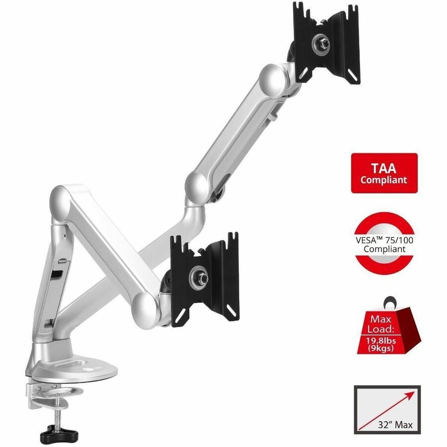 SIIG MTPRO Desk Mount Dual Gas Spring Monitor Arm - up to 32" Display - Max. Load 19.8 lbs CE-MT3X11-S1