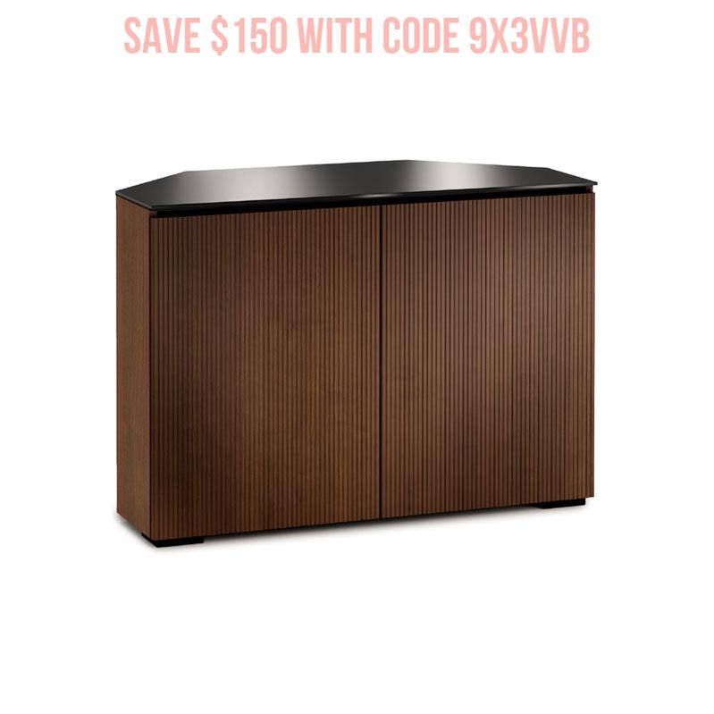 Salamander Manhattan 323 Corner Cabinet with Walnut Doors & Black Glass Top