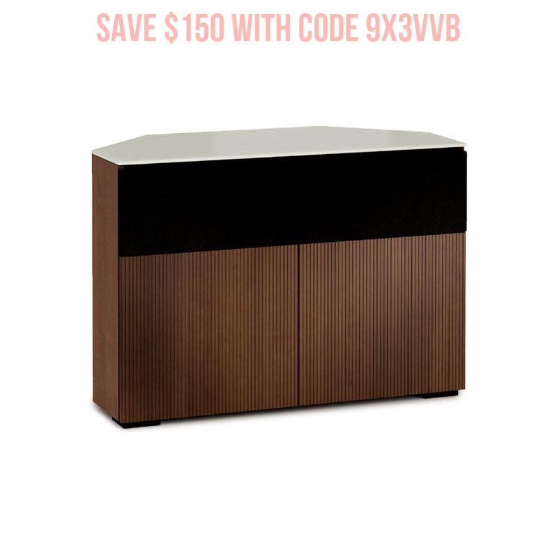 Salamander Manhattan 329 Corner Cabinet with Matte Taupe Glass Top, Medium Walnut