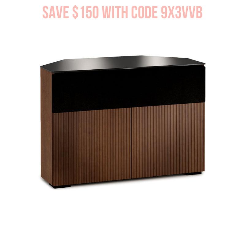 Salamander Manhattan 329 Corner Media Cabinet with Walnut Doors & Black Glass Top
