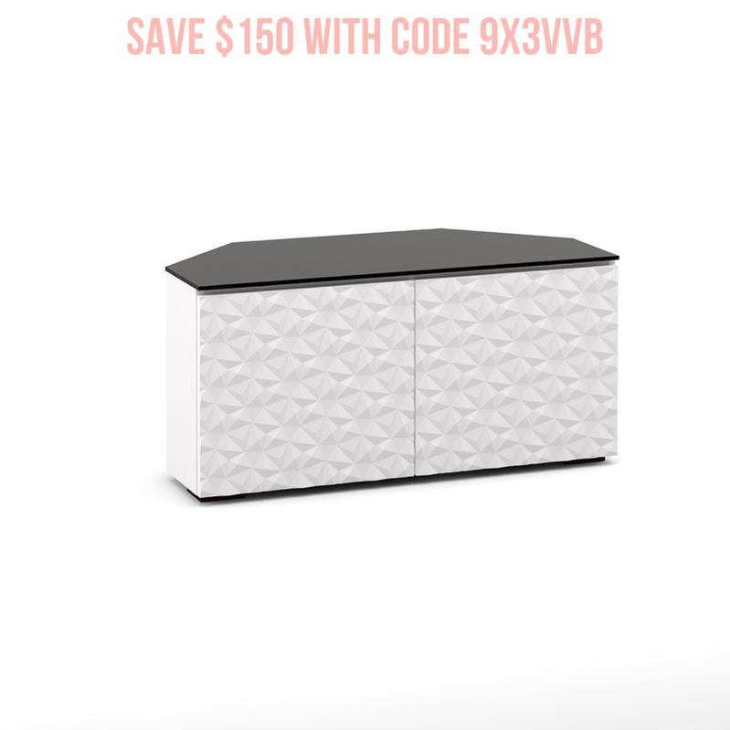 Salamander Milan 221 Corner AV Cabinet White Black Glass - Space-Smart Storage