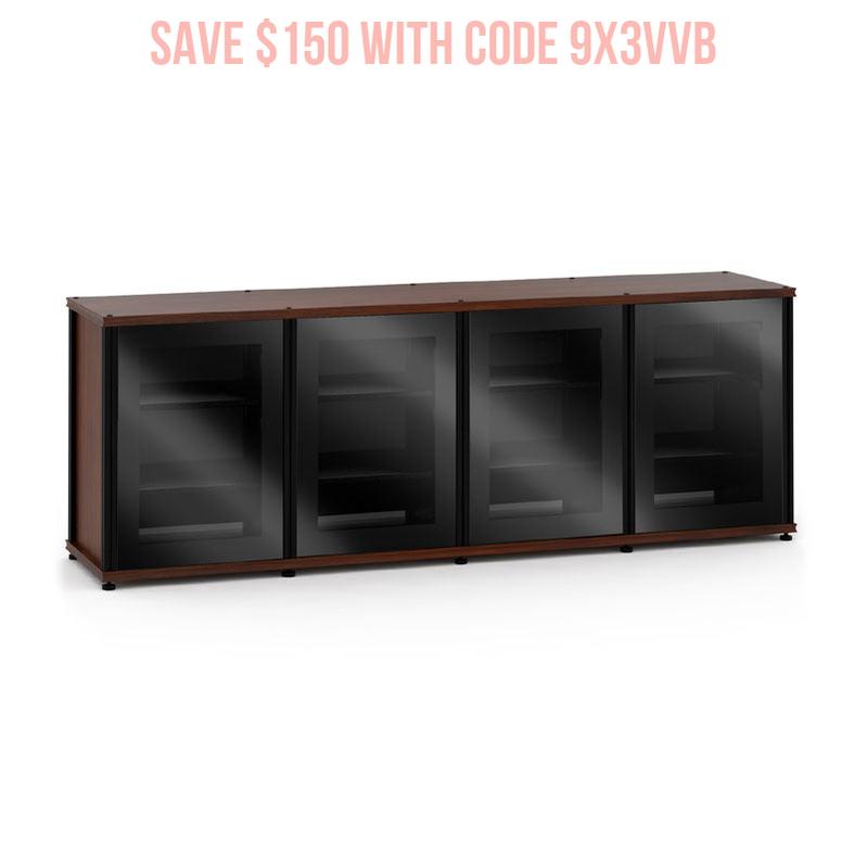 Salamander Synergy 347 Walnut AV Stand with Black Posts – Modular Home Theater Furniture